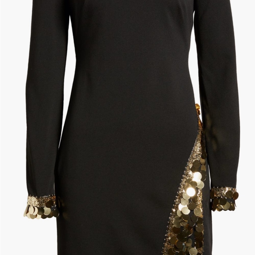 Vince Camuto Black and Gold Sequin Sheath Dress for Cocktail
